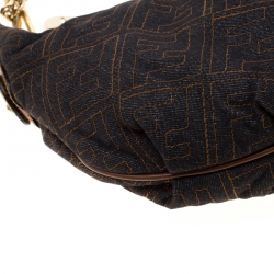 Pre Owned Fendi Navy Blue/Brown Zucca Denim Chef Chain Hobo 