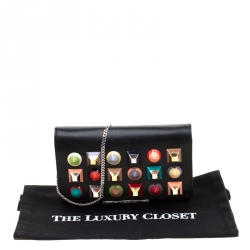 Pre Owned Fendi Black Leather Studded Wallet On Chain