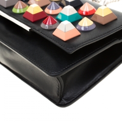 Pre Owned Fendi Black Leather Studded Wallet On Chain