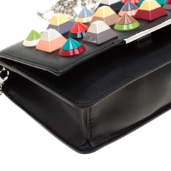 Pre Owned Fendi Black Leather Studded Wallet On Chain