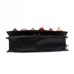 Pre Owned Fendi Black Leather Studded Wallet On Chain