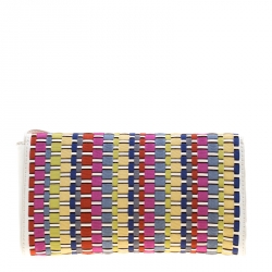 Pre Owned Fendi Multicolor Woven Fabric and Leather Small Fan Di Shoulder Bag