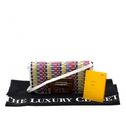 Pre Owned Fendi Multicolor Woven Fabric and Leather Small Fan Di Shoulder Bag