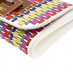 Pre Owned Fendi Multicolor Woven Fabric and Leather Small Fan Di Shoulder Bag