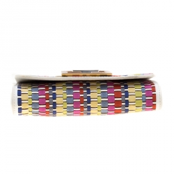 Pre Owned Fendi Multicolor Woven Fabric and Leather Small Fan Di Shoulder Bag