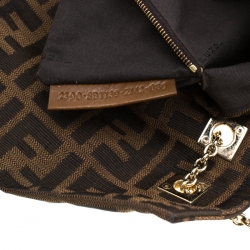 Fendi Brown Zucca Canvas and Leather Baguette Chain Shoulder Bag