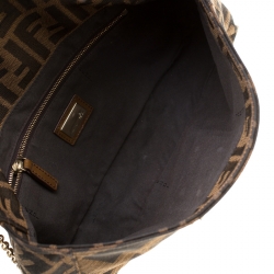 Fendi Brown Zucca Canvas and Leather Baguette Chain Shoulder Bag
