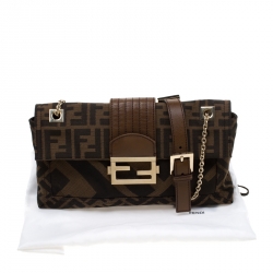 Fendi Brown Zucca Canvas and Leather Baguette Chain Shoulder Bag