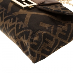 Fendi Brown Zucca Canvas and Leather Baguette Chain Shoulder Bag