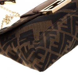 Fendi Brown Zucca Canvas and Leather Baguette Chain Shoulder Bag