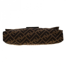 Fendi Brown Zucca Canvas and Leather Baguette Chain Shoulder Bag