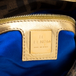 Pre Owned Fendi Brown/Gold Metallic Zucca Palm Trees Embroidered Canvas and Leather Baguette Shoulder Bag