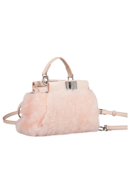 Pre Owned Fendi Peach Sherling Micro Peekaboo Crossbody Bag