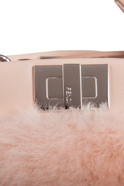Pre Owned Fendi Peach Sherling Micro Peekaboo Crossbody Bag