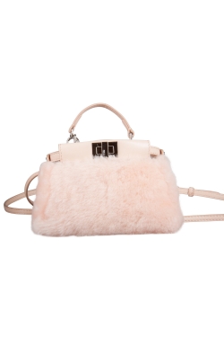 Pre Owned Fendi Peach Sherling Micro Peekaboo Crossbody Bag