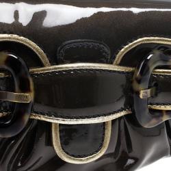 Pre Owned Fendi Dark Green Patent Leather Mini B Bis Evening Clutch