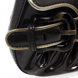 Pre Owned Fendi Dark Green Patent Leather Mini B Bis Evening Clutch