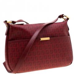 Pre Owned Fendi Red Zucchino Coated Canvas Spalmati Shoulder Bag