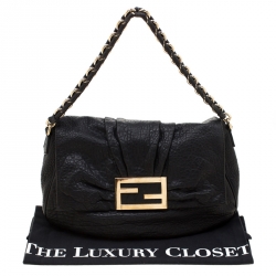 Pre Owned Fendi Black Leather Mia Flap Shoulder Bag