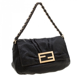 Pre Owned Fendi Black Leather Mia Flap Shoulder Bag