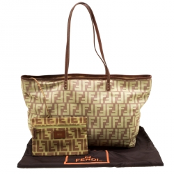 Pre Owned Fendi Yellow/Brown Zucca Nylon Roll Tote
