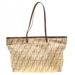Pre Owned Fendi Yellow/Brown Zucca Nylon Roll Tote