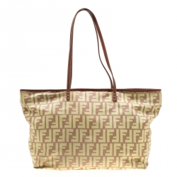 Pre Owned Fendi Yellow/Brown Zucca Nylon Roll Tote