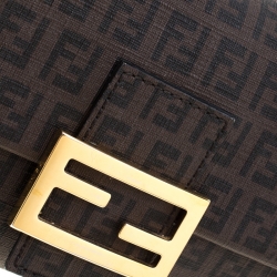 Pre Owned Fendi Tobacco Zucchino Coated Canvas Mini Mama Shoulder Bag