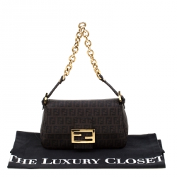 Pre Owned Fendi Tobacco Zucchino Coated Canvas Mini Mama Shoulder Bag