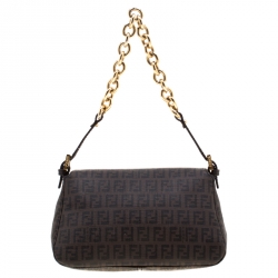 Pre Owned Fendi Tobacco Zucchino Coated Canvas Mini Mama Shoulder Bag