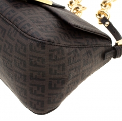 Pre Owned Fendi Tobacco Zucchino Coated Canvas Mini Mama Shoulder Bag