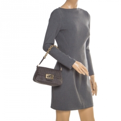 Pre Owned Fendi Tobacco Zucchino Coated Canvas Mini Mama Shoulder Bag