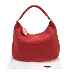 Pre Owned Fendi Red Leather Selleria Hobo 