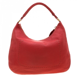 Pre Owned Fendi Red Leather Selleria Hobo 