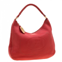 Pre Owned Fendi Red Leather Selleria Hobo 