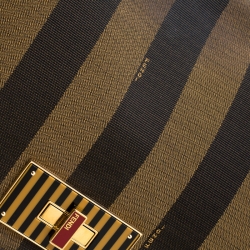 Pre Owned Fendi Brown Pequin Canvas Claudia Shoulder Bag