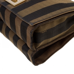 Pre Owned Fendi Brown Pequin Canvas Claudia Shoulder Bag