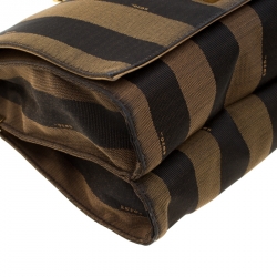 Pre Owned Fendi Brown Pequin Canvas Claudia Shoulder Bag