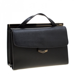 Pre Owned Fendi Black Textured Leather Small Demi Jour Top Handle Bag