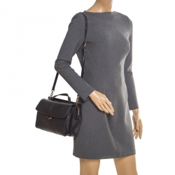 Pre Owned Fendi Black Textured Leather Small Demi Jour Top Handle Bag