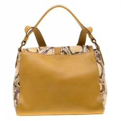 Pre Owned Fendi Beige/Mustard Python and Leather Anna Shoulder Bag