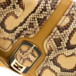 Pre Owned Fendi Beige/Mustard Python and Leather Anna Shoulder Bag