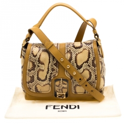 Pre Owned Fendi Beige/Mustard Python and Leather Anna Shoulder Bag