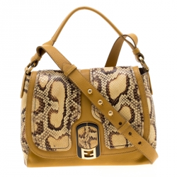Pre Owned Fendi Beige/Mustard Python and Leather Anna Shoulder Bag