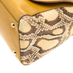 Pre Owned Fendi Beige/Mustard Python and Leather Anna Shoulder Bag