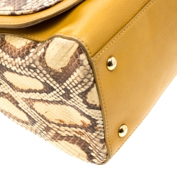 Pre Owned Fendi Beige/Mustard Python and Leather Anna Shoulder Bag