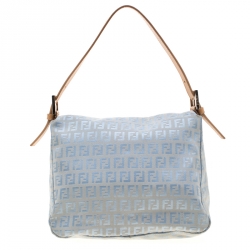 Fendi Sky Blue Zucchino Canvas And Leather Mama Baguette Shoulder Bag