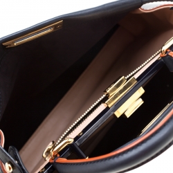 Pre Owned Fendi Navy Blue Leather Medium Peekaboo Top Handle Bag