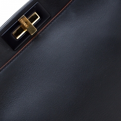 Pre Owned Fendi Navy Blue Leather Medium Peekaboo Top Handle Bag