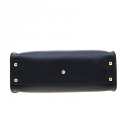 Pre Owned Fendi Navy Blue Leather Medium Peekaboo Top Handle Bag